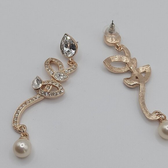 Gorgeous Swarovski Crystal Pearl Dangle Earrings 3.5" Drop New in Box Stunning - Picture 7 of 11